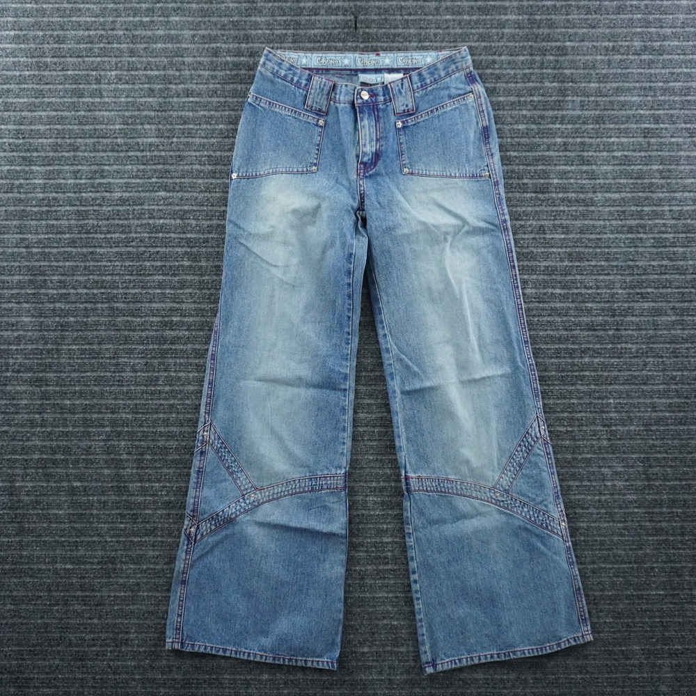 Caffeine Wide Leg Jeans Womens 5 Blue Contrast Stitch Vintage 90s Rave